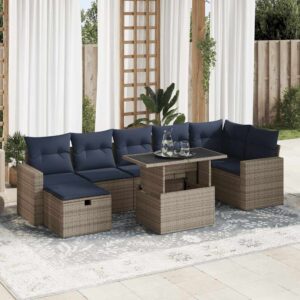 Set Divani Giardino 8 pz con Cuscini Grigio Polyrattan Acacia