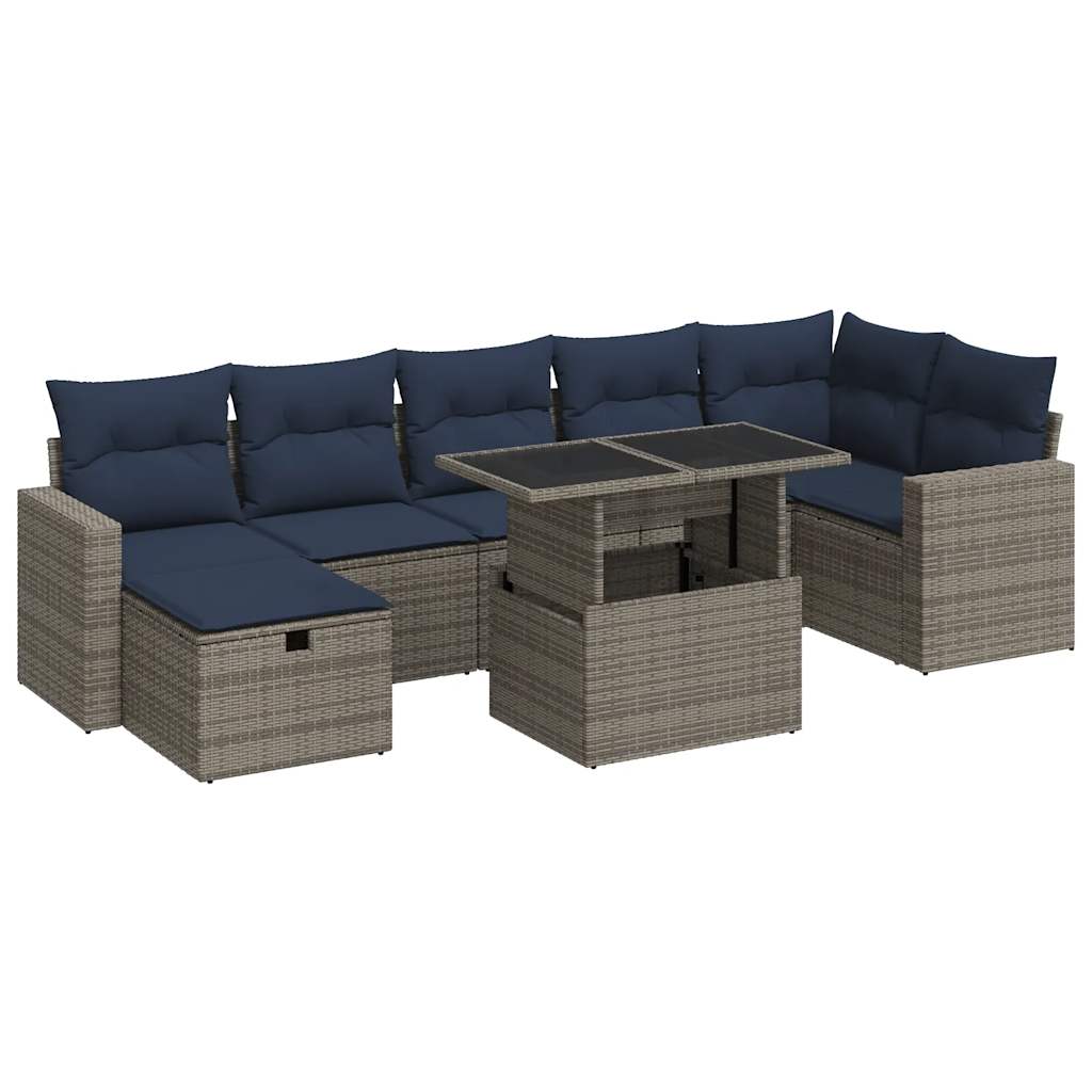 Set Divani Giardino 8 pz con Cuscini Grigio Polyrattan Acacia - immagine 2