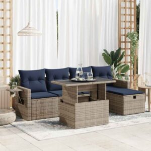 Set Divano Giardino 6 pz con Cuscini Marrone Polyrattan Acacia