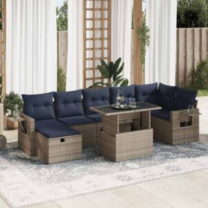 Set Divani Giardino 8 pz con Cuscini Marrone Polyrattan Acacia