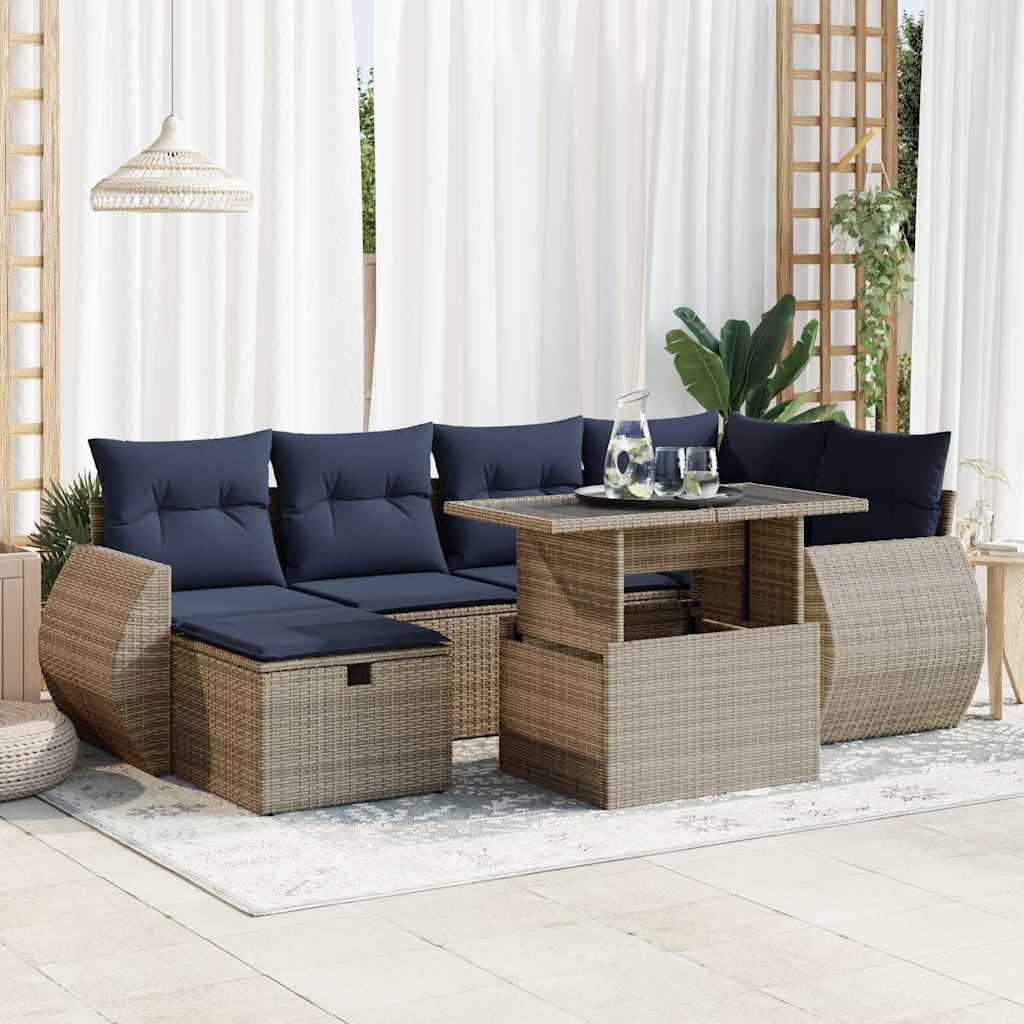Set Divani Giardino 7 pz con Cuscini Marrone Polyrattan Acacia