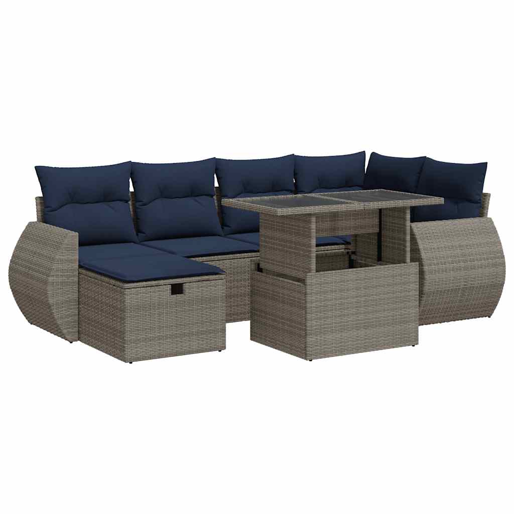 Set Divani Giardino 7 pz con Cuscini Marrone Polyrattan Acacia - immagine 2