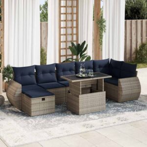 Set Divani da Giardino con Cuscini 8 pz Marrone Polyrattan Acacia