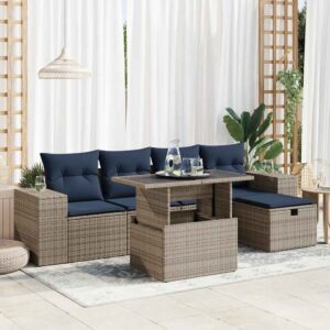 Set Divano Giardino 6 pz con Cuscini Marrone Polyrattan Acacia