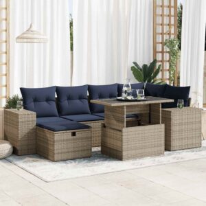 Set Divani Giardino 7 pz con Cuscini Marrone Polyrattan Acacia