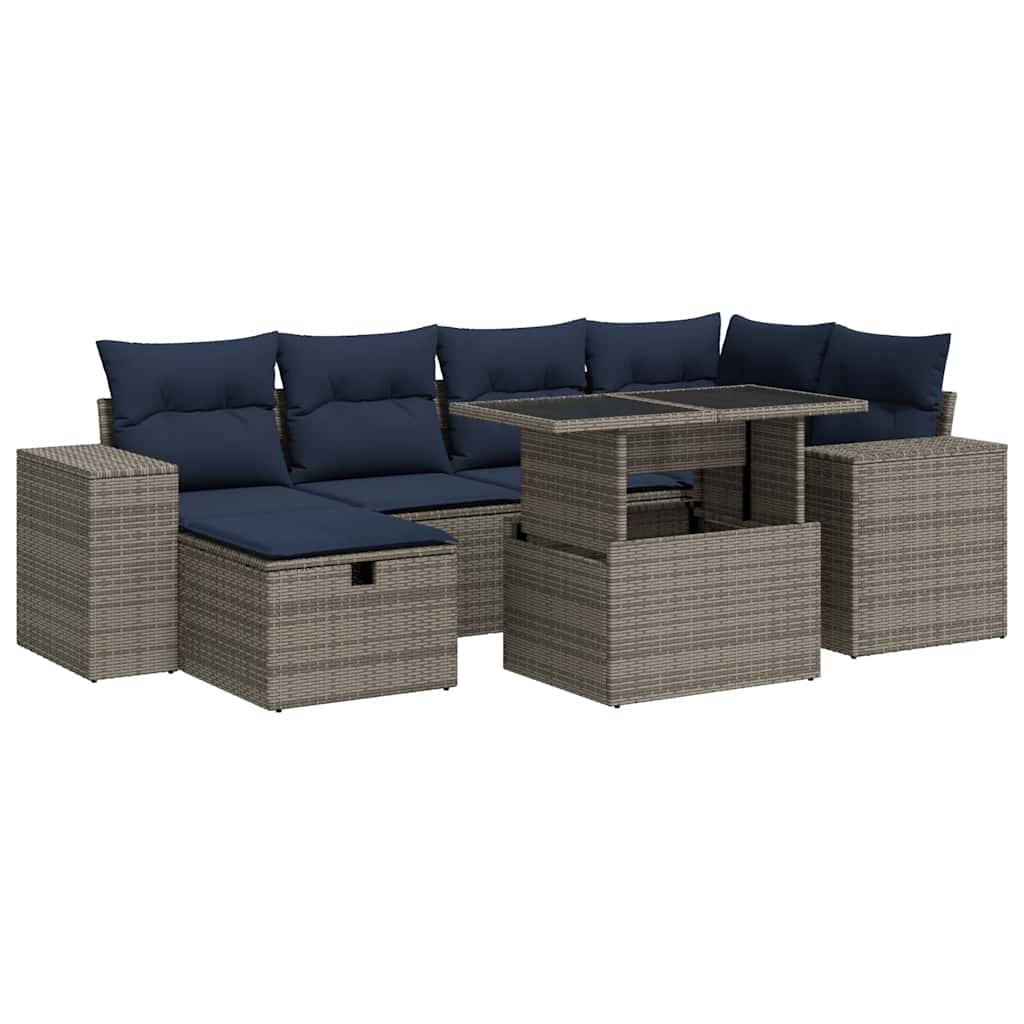 Set Divani Giardino 7 pz con Cuscini Marrone Polyrattan Acacia - immagine 2
