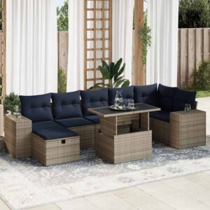 Set Divani Giardino 8 pz con Cuscini Marrone Polyrattan Acacia