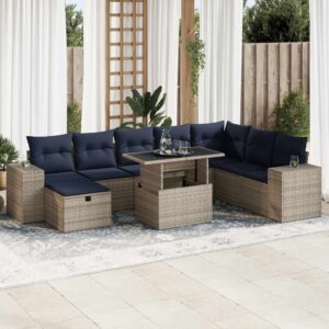 Set Divani Giardino 9 pz con Cuscini Marrone Polyrattan Acacia