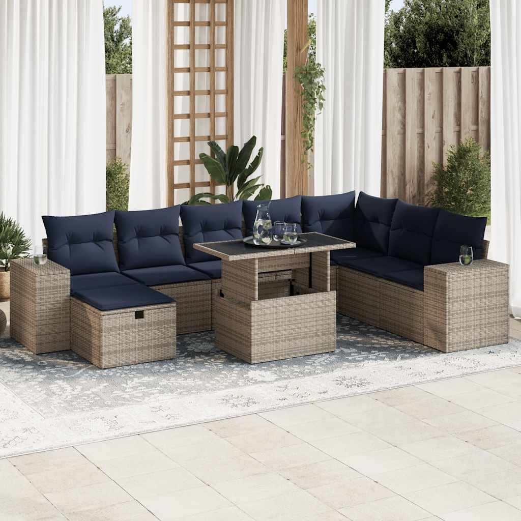 Set Divani Giardino 9 pz con Cuscini Marrone Polyrattan Acacia