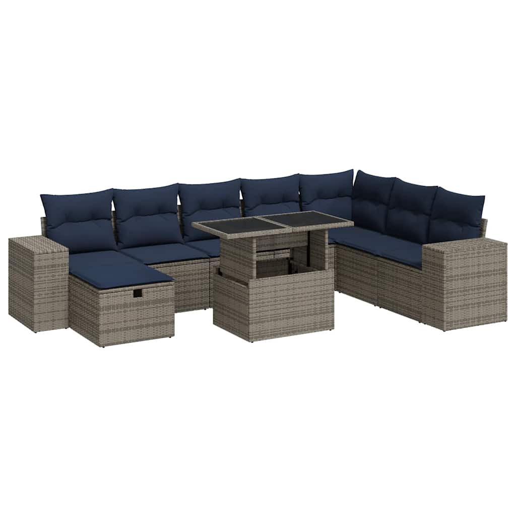 Set Divani Giardino 9 pz con Cuscini Marrone Polyrattan Acacia - immagine 2
