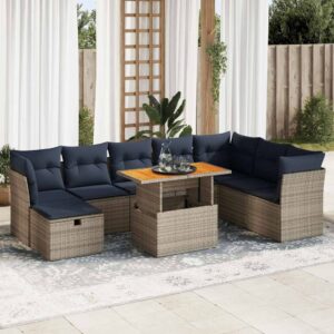 Set Divani Giardino 9 pz con Cuscini Marrone Polyrattan Acacia