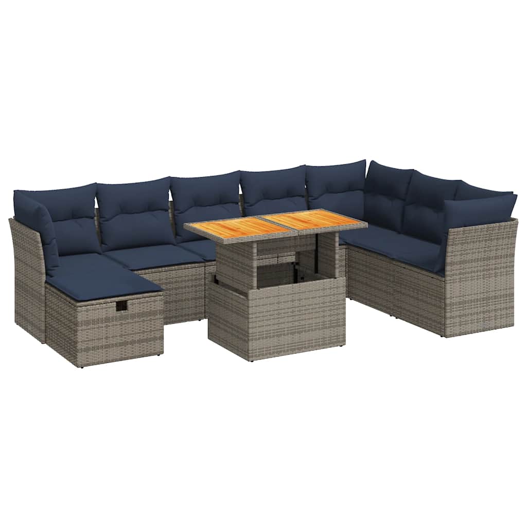 Set Divani Giardino 9 pz con Cuscini Marrone Polyrattan Acacia - immagine 2