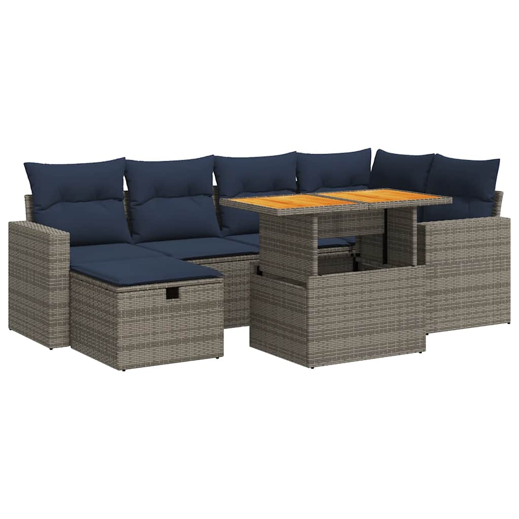Set Divani da Giardino con Cuscini 7pz Nero Polyrattan Acacia - immagine 2