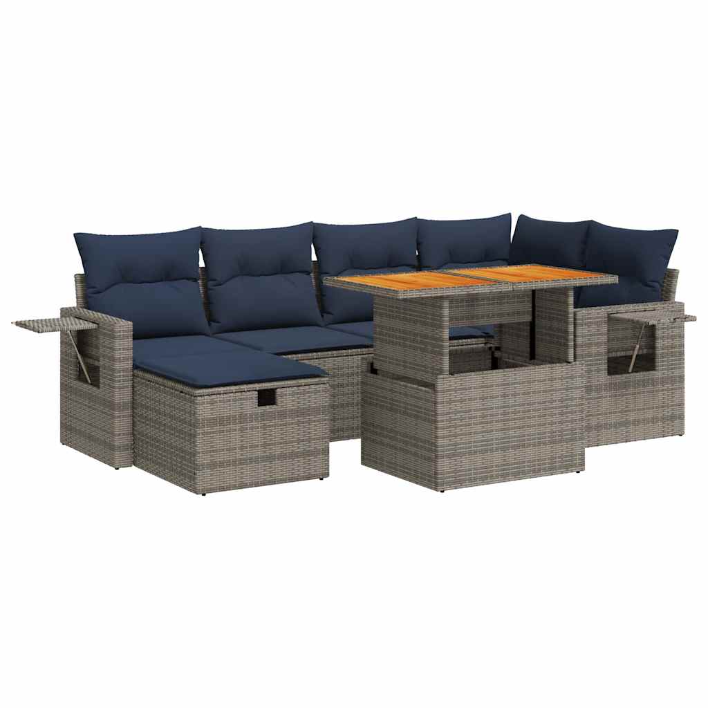 Set Divani da Giardino con Cuscini 7pz Nero Polyrattan Acacia - immagine 2