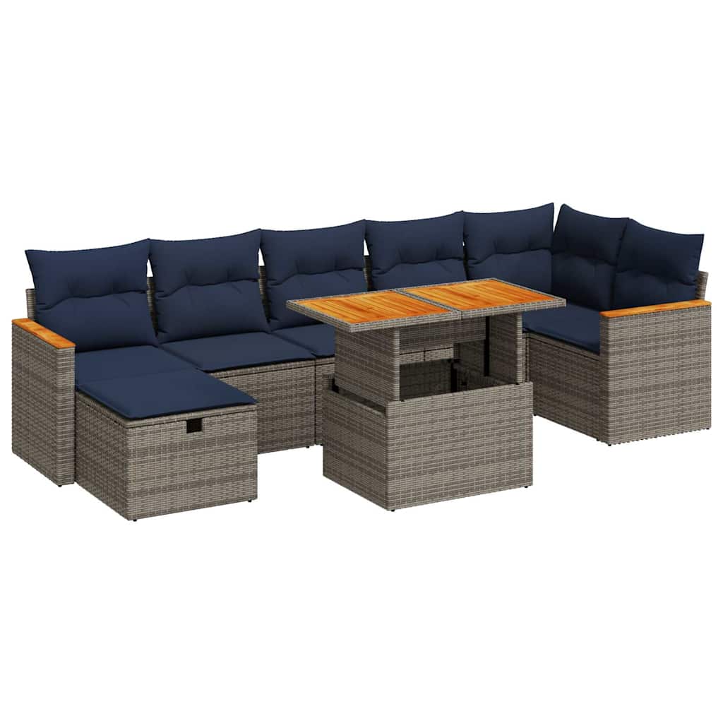 Set Divani Giardino 8 pz con Cuscini Grigio Polyrattan Acacia - immagine 2