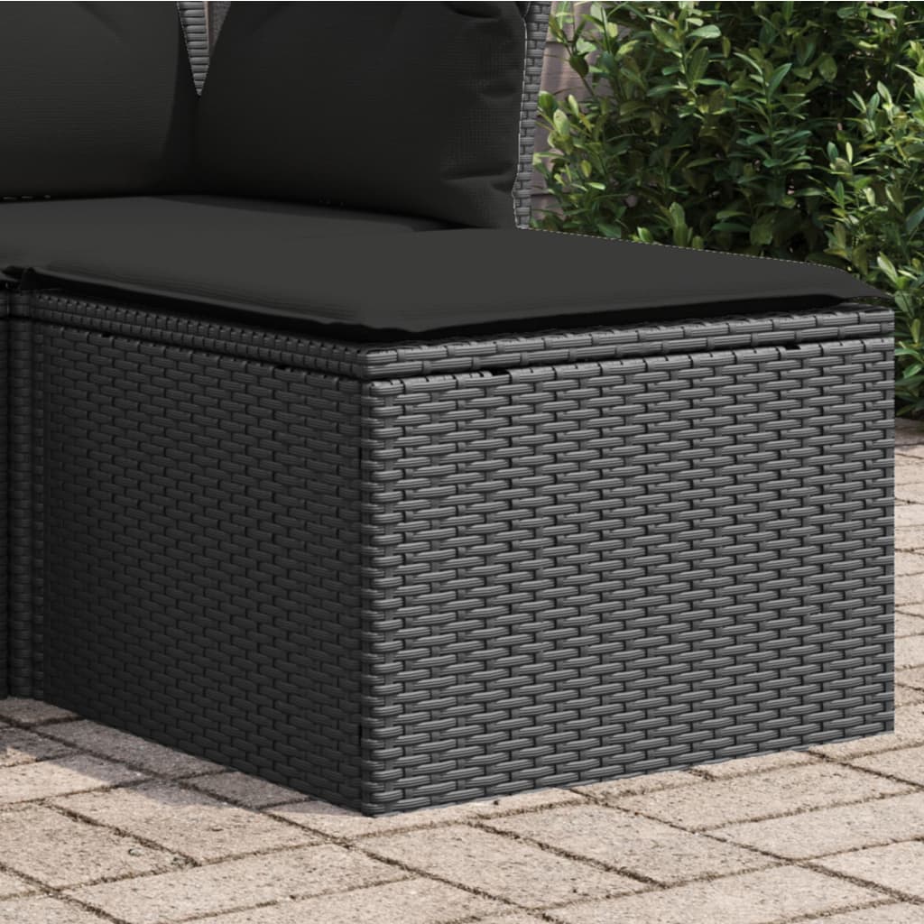 Sgabello da giardino con cuscino nero 55x55x37 cm in polyrattan