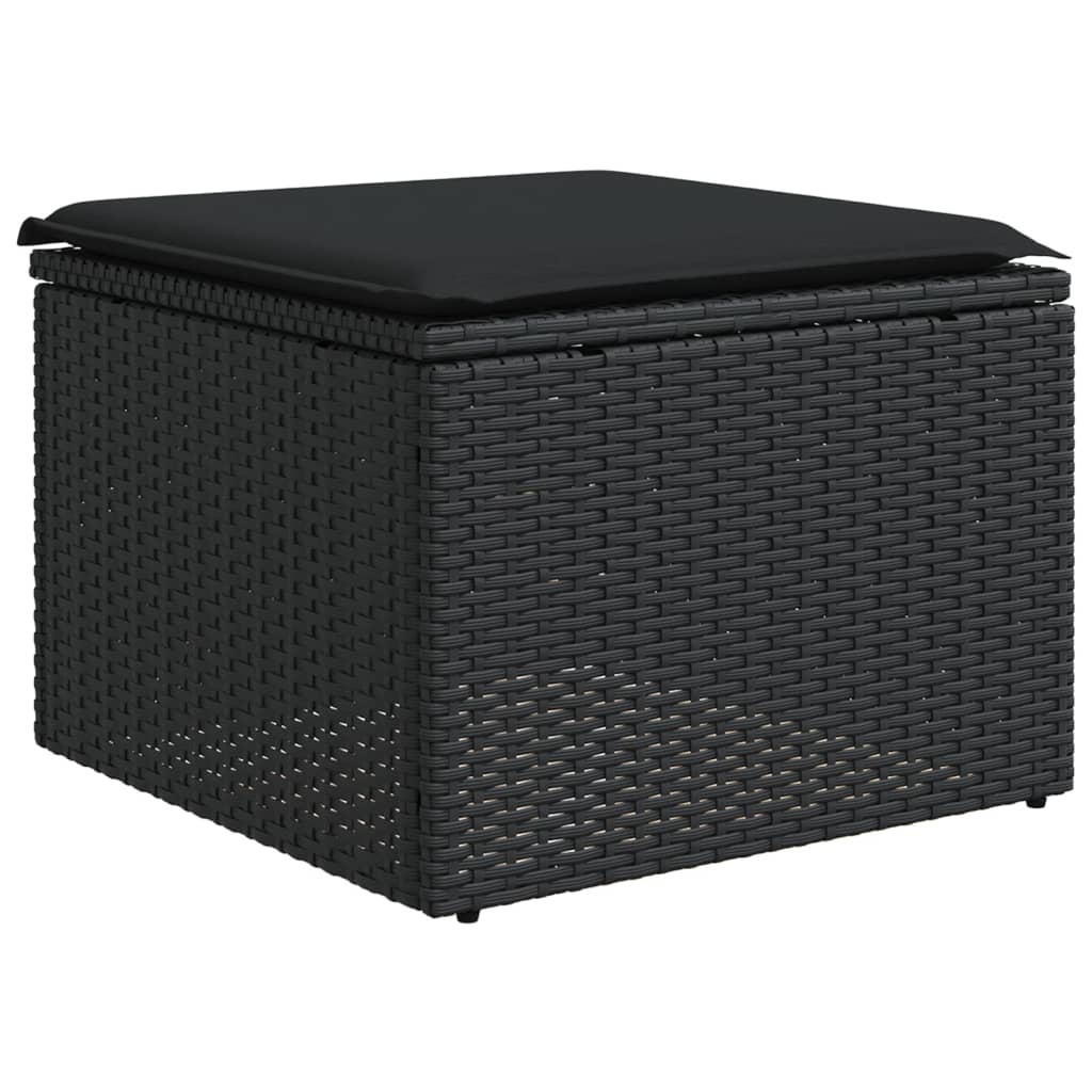 Sgabello da giardino con cuscino nero 55x55x37 cm in polyrattan - immagine 2