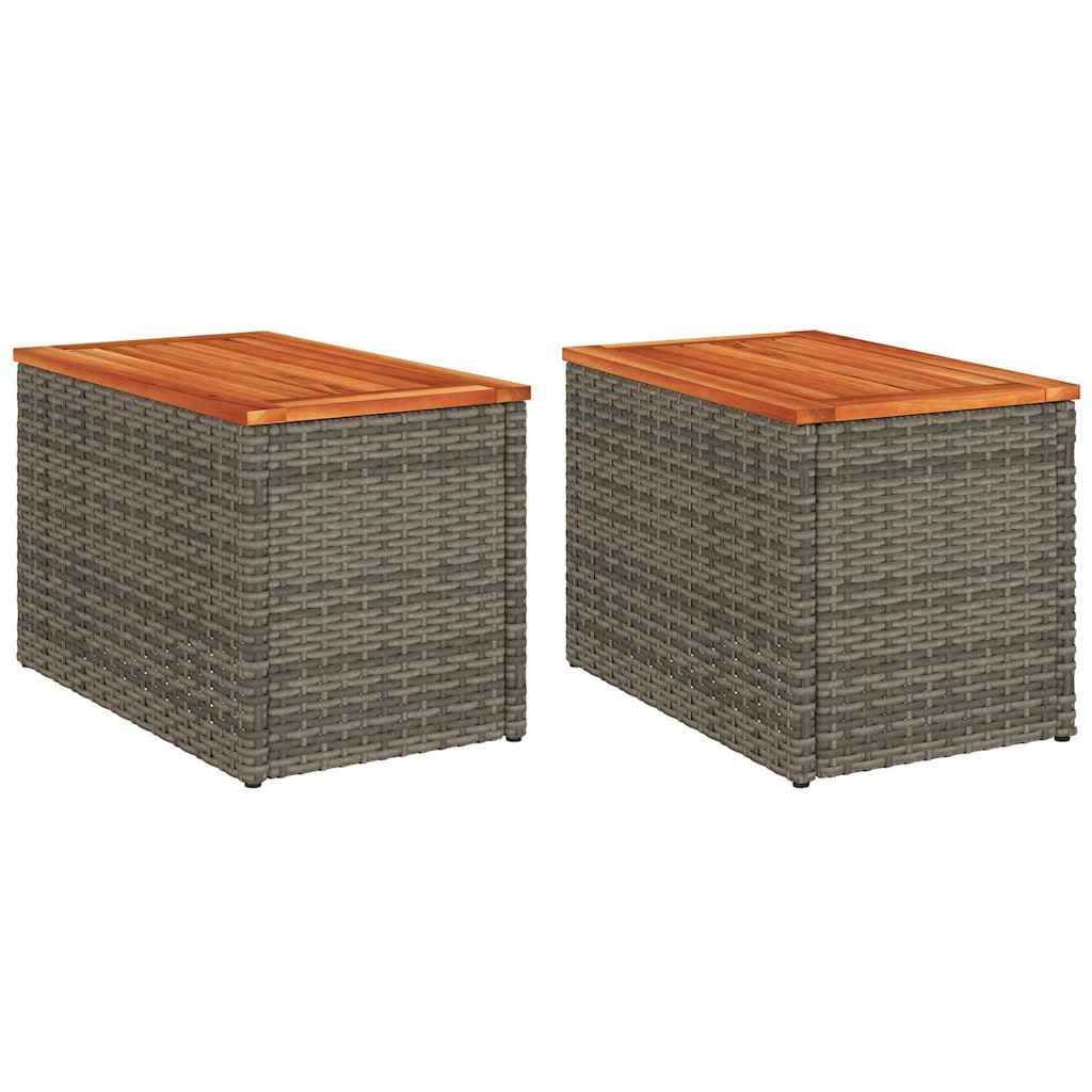 Tavolini Giardino 2pz Grigi 55x34x37 Polyrattan Legno Massello - immagine 2