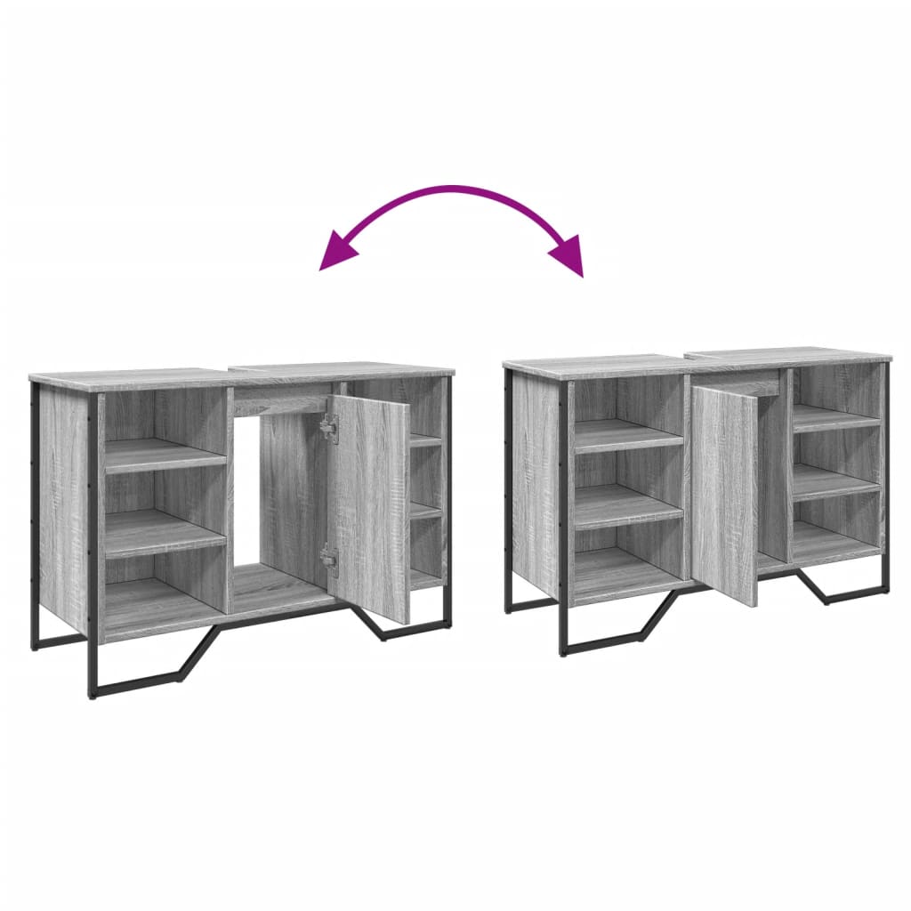 Mobile Lavabo Bagno Grigio Sonoma 91x35x60 cm in Truciolato - immagine 8