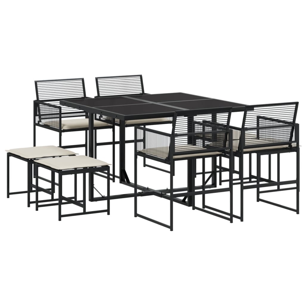 Set da Pranzo da Giardino 9 pz con Cuscini Nero in Polyrattan - immagine 2