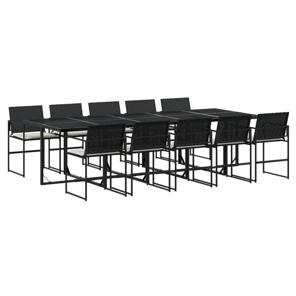 Set da Pranzo da Giardino 11 pz con Cuscini in Polyrattan Nero - immagine 2