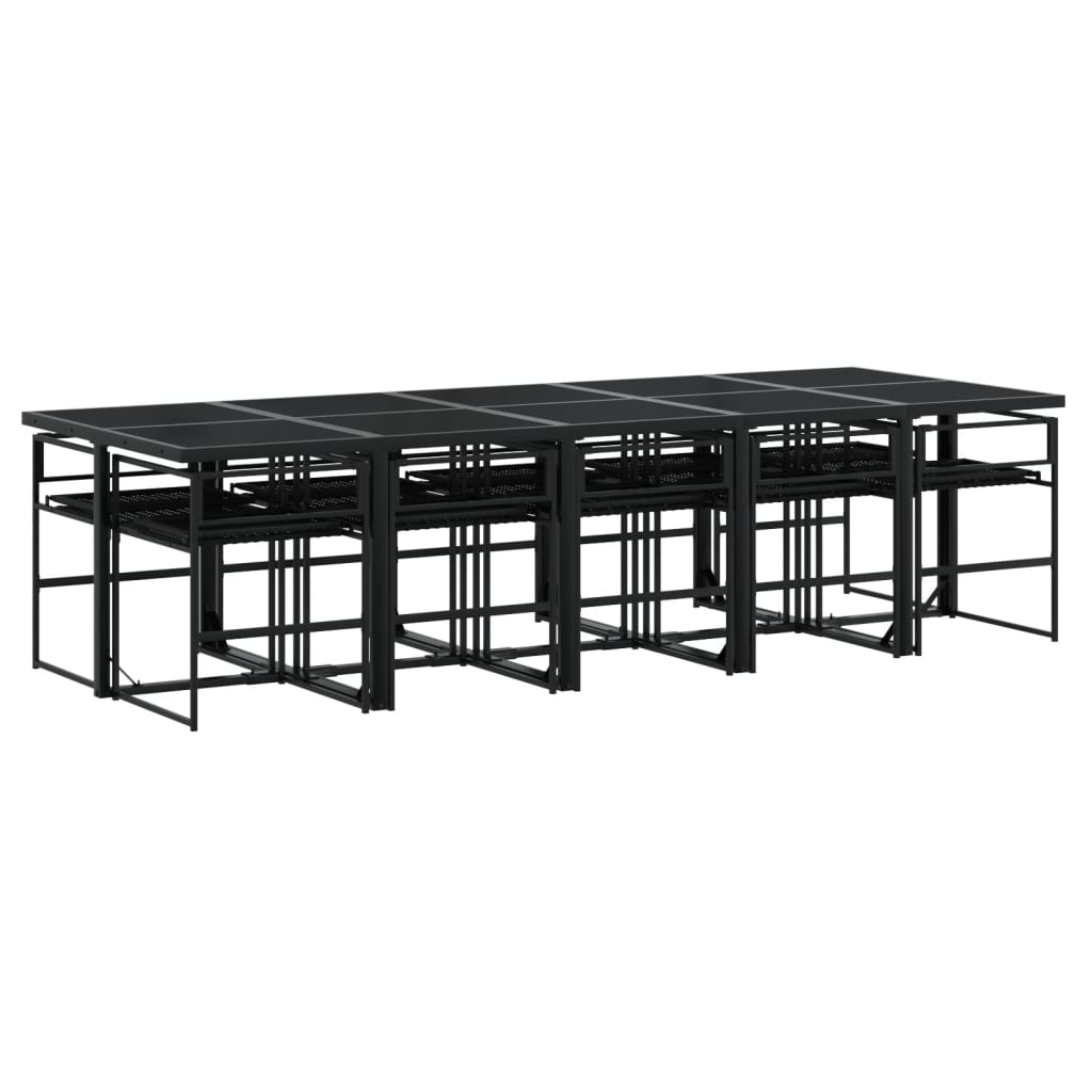 Set da Pranzo da Giardino 11 pz con Cuscini in Polyrattan Nero - immagine 6