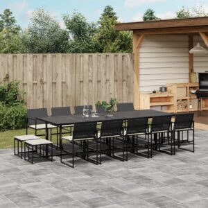 Set da Pranzo da Giardino 9 pz con Cuscini Nero in Polyrattan