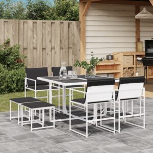 Set da Pranzo da Giardino 15 pz con Cuscini Bianco in Textilene