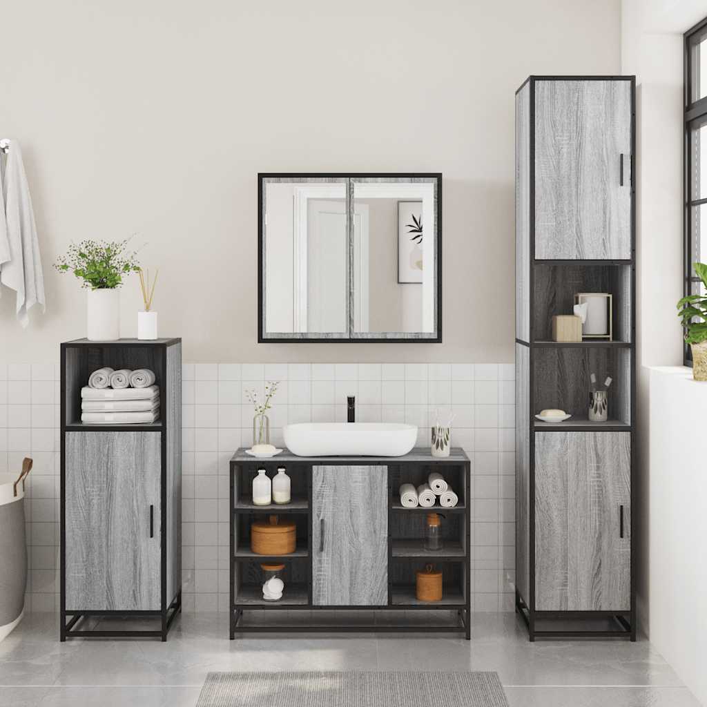 Mobile Lavabo Bagno Nero 60x30x60 cm Legno Multistrato - immagine 9