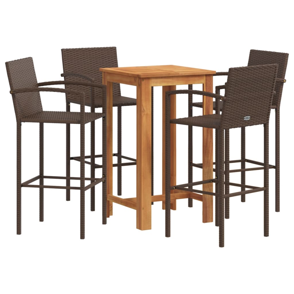 Set Bar Giardino 5pz Marrone Legno Massello Acacia e Polyrattan - immagine 2
