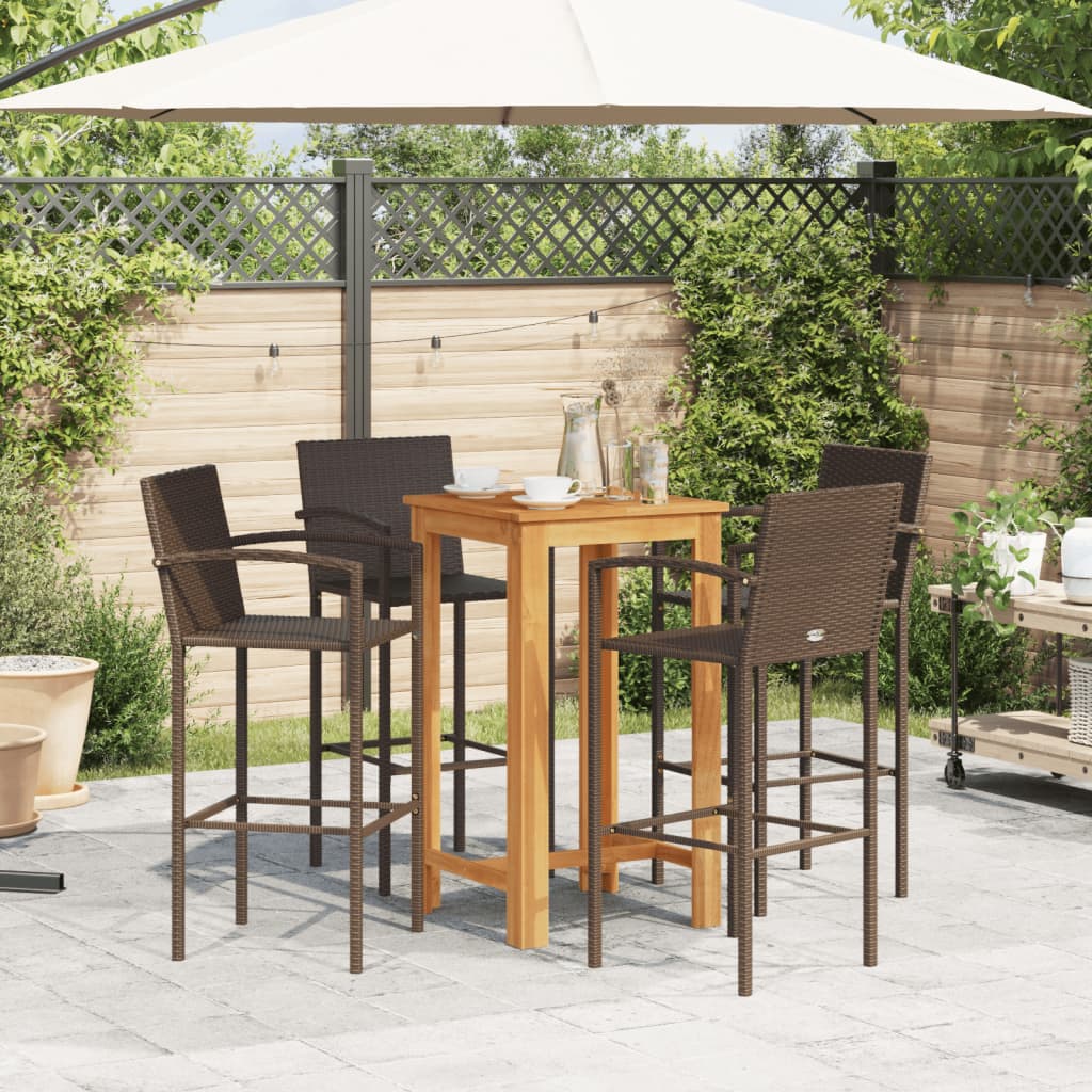 Set Bar Giardino 5pz Marrone Legno Massello Acacia e Polyrattan - immagine 3