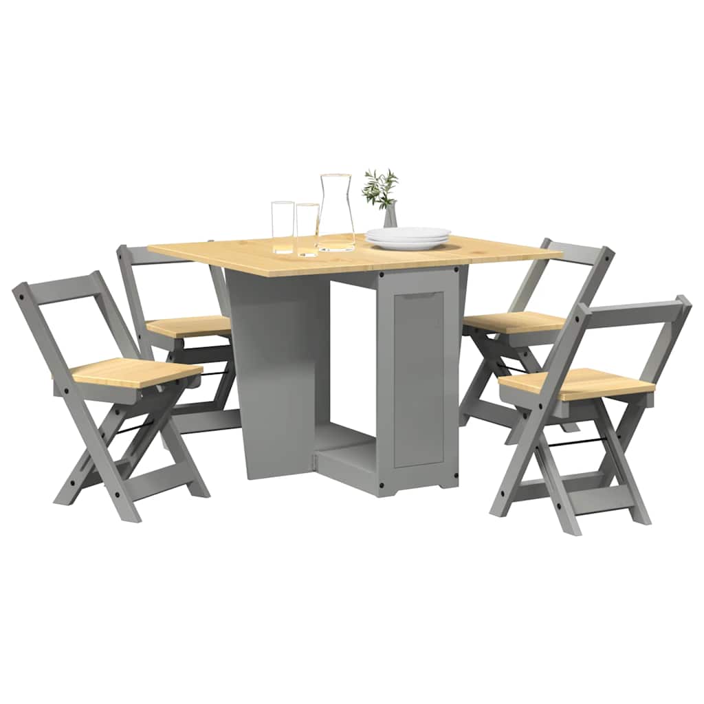 Set da Pranzo 5 pz Corona Pieghevole Grigio in Legno di Pino - immagine 3