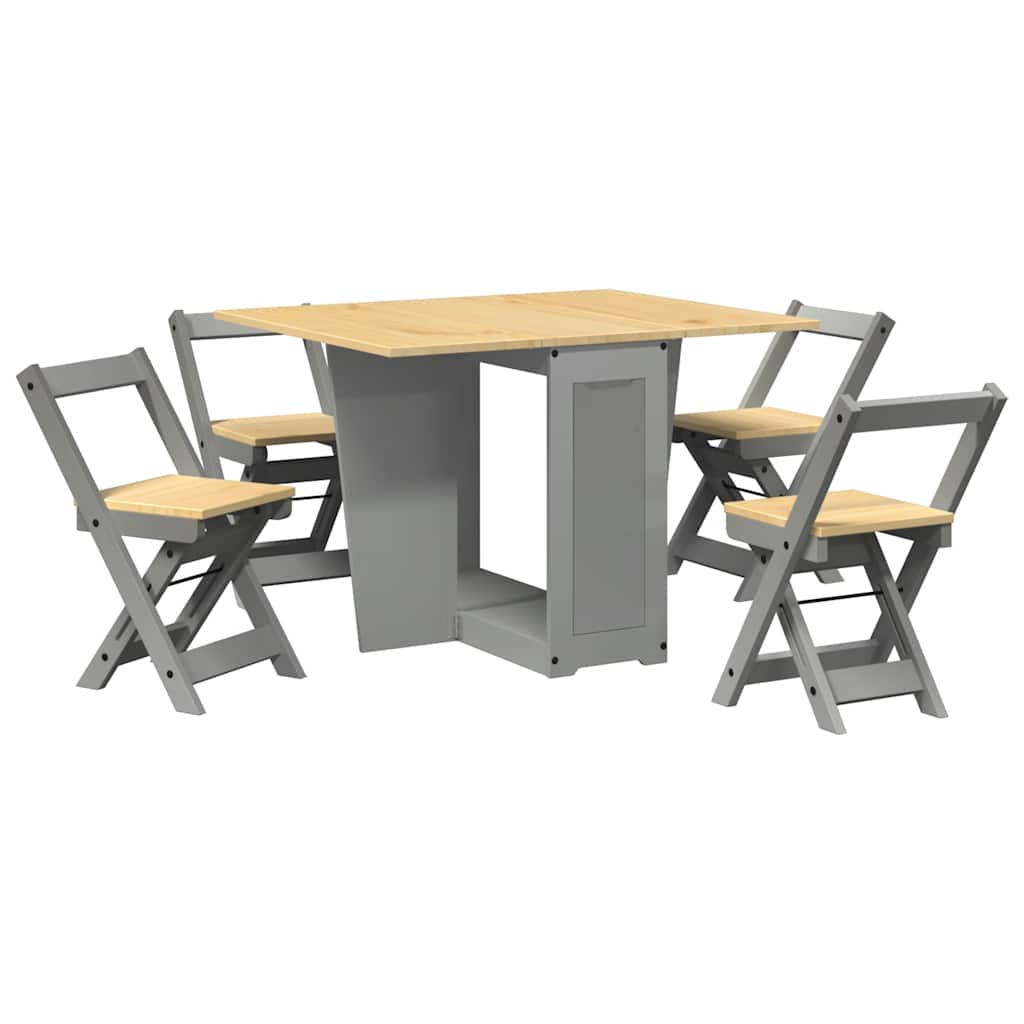 Set da Pranzo 5 pz Corona Pieghevole Grigio in Legno di Pino - immagine 4