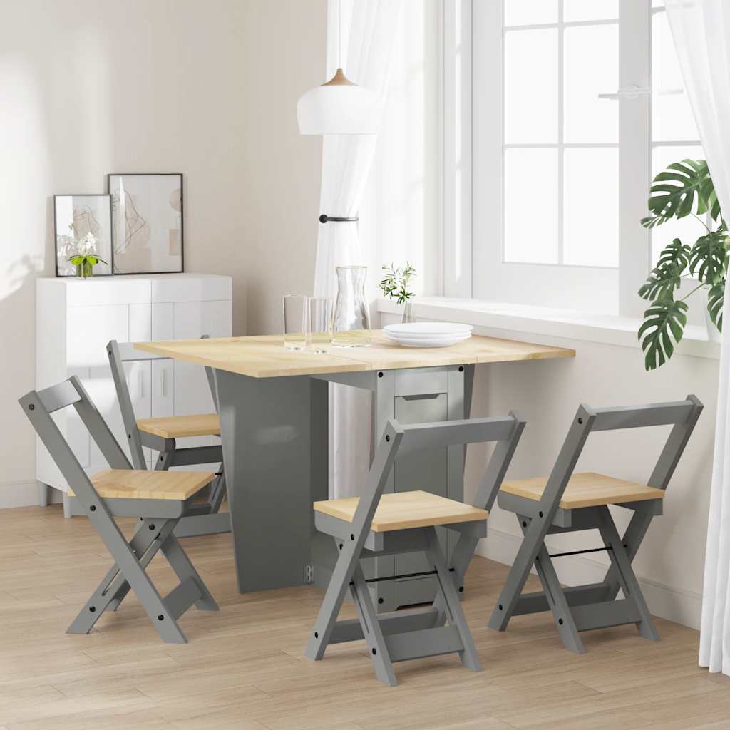 Set da Pranzo 5 pz Corona Pieghevole Grigio in Legno di Pino - immagine 8