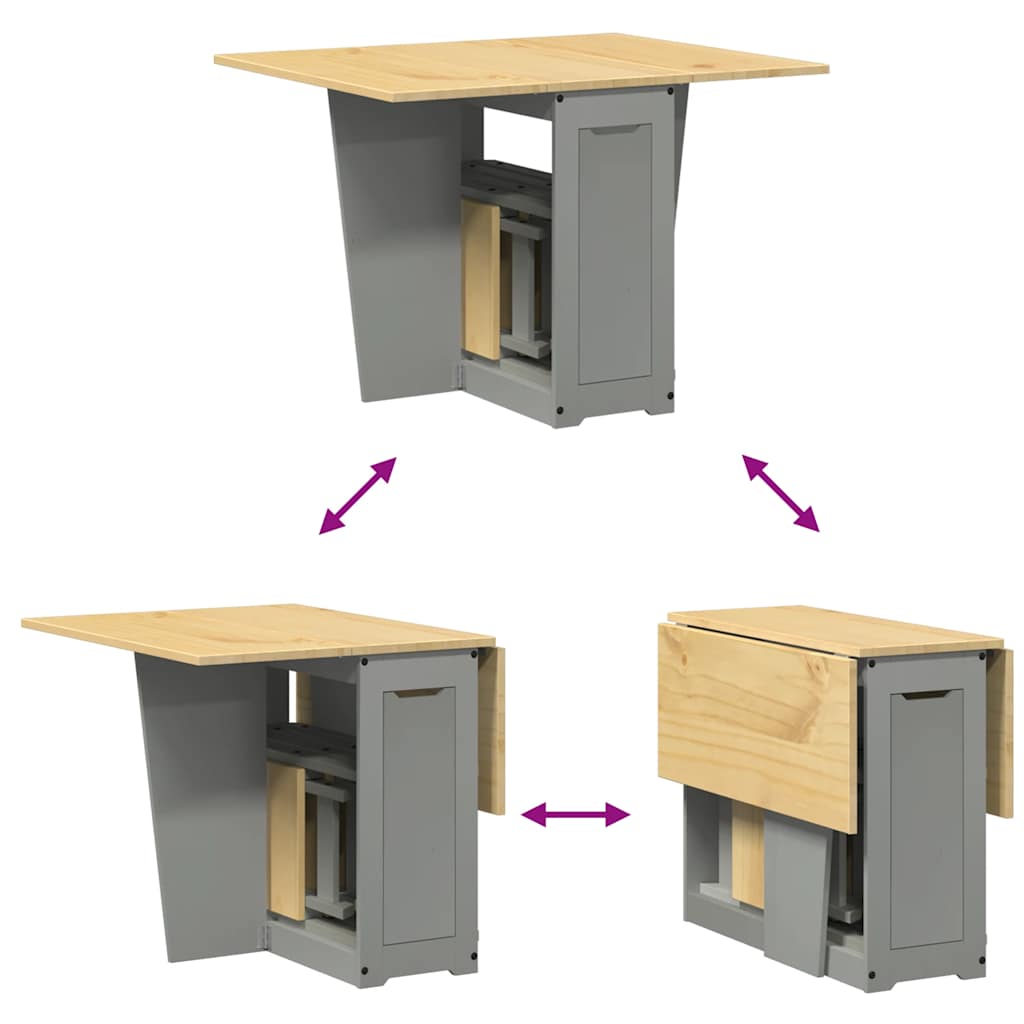 Set da Pranzo 5 pz Corona Pieghevole Grigio in Legno di Pino - immagine 2