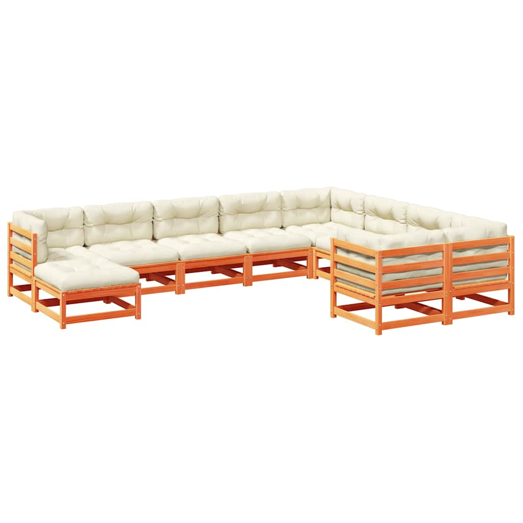 Set Divani Giardino 10pz con Cuscini Marrone Cera Massello Pino - immagine 2