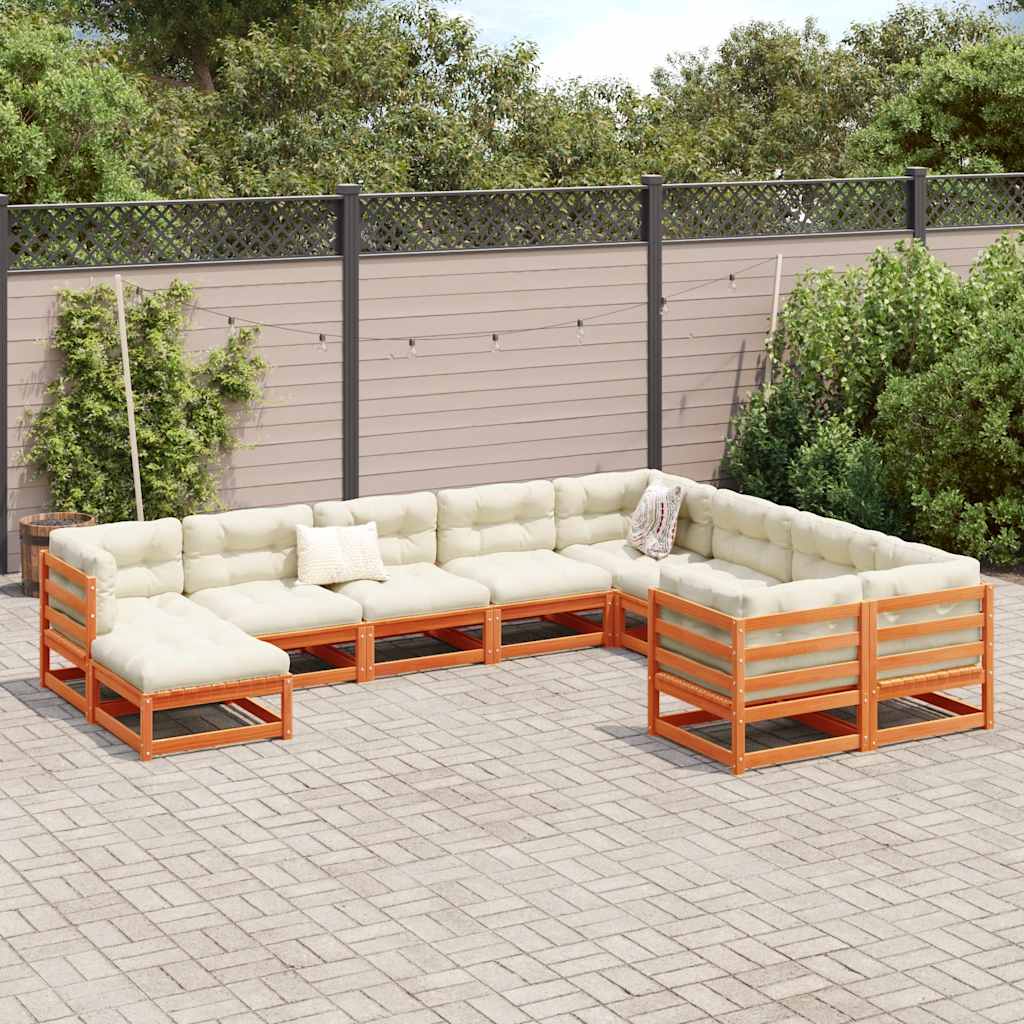 Set Divani Giardino 10pz con Cuscini Marrone Cera Massello Pino - immagine 3