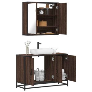 Set Mobili da Bagno 2 pz Rovere Marrone in Legno Multistrato
