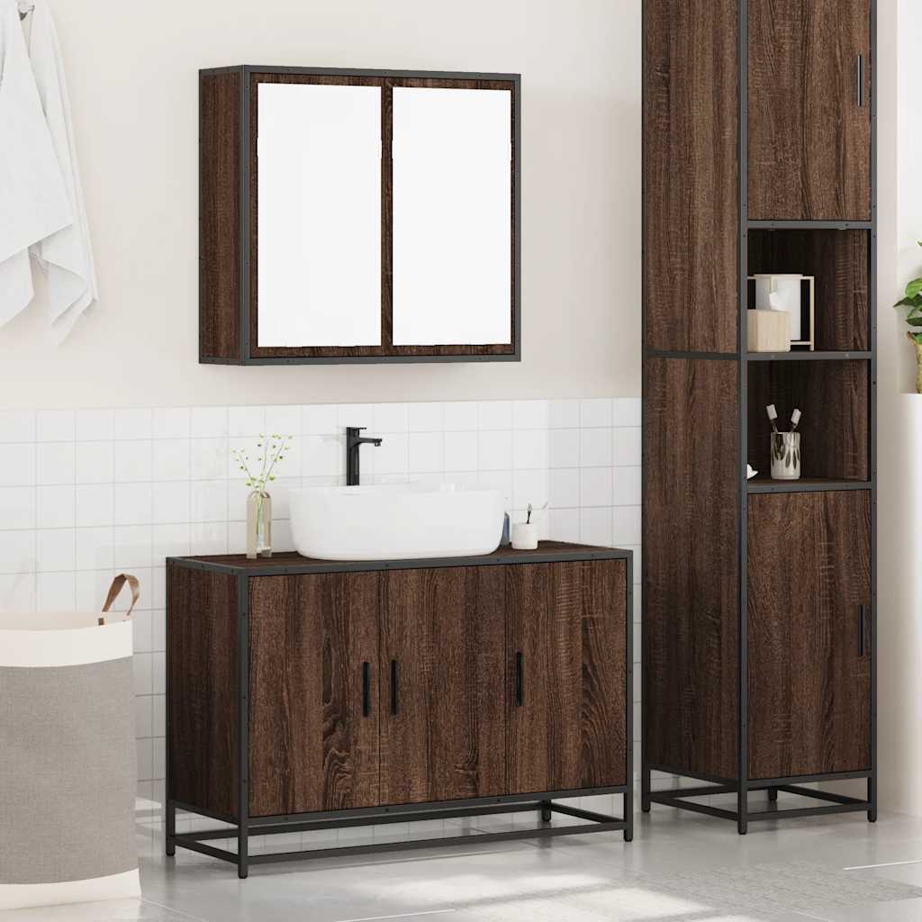 Set Mobili da Bagno 2 pz Rovere Marrone in Legno Multistrato - immagine 3