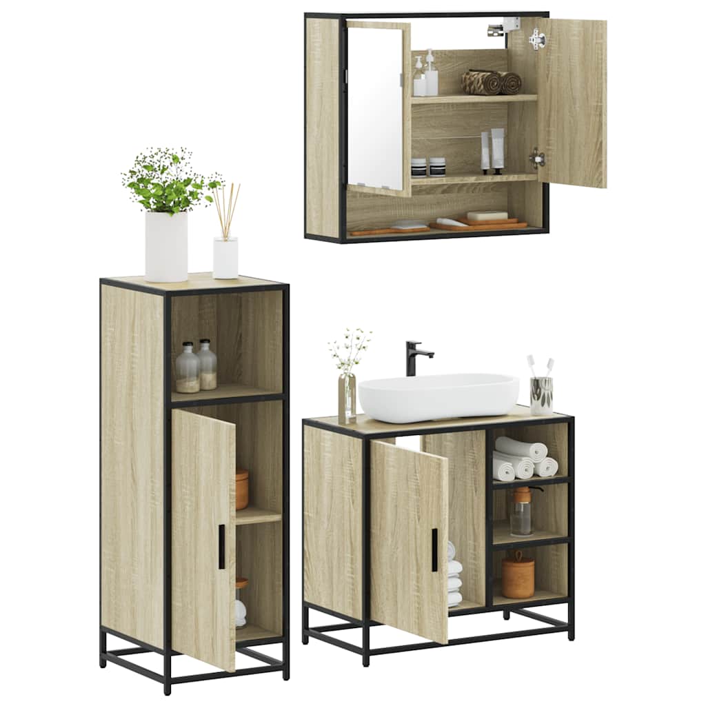 Set Mobili da Bagno 3 pz Rovere Sonoma in Legno Multistrato