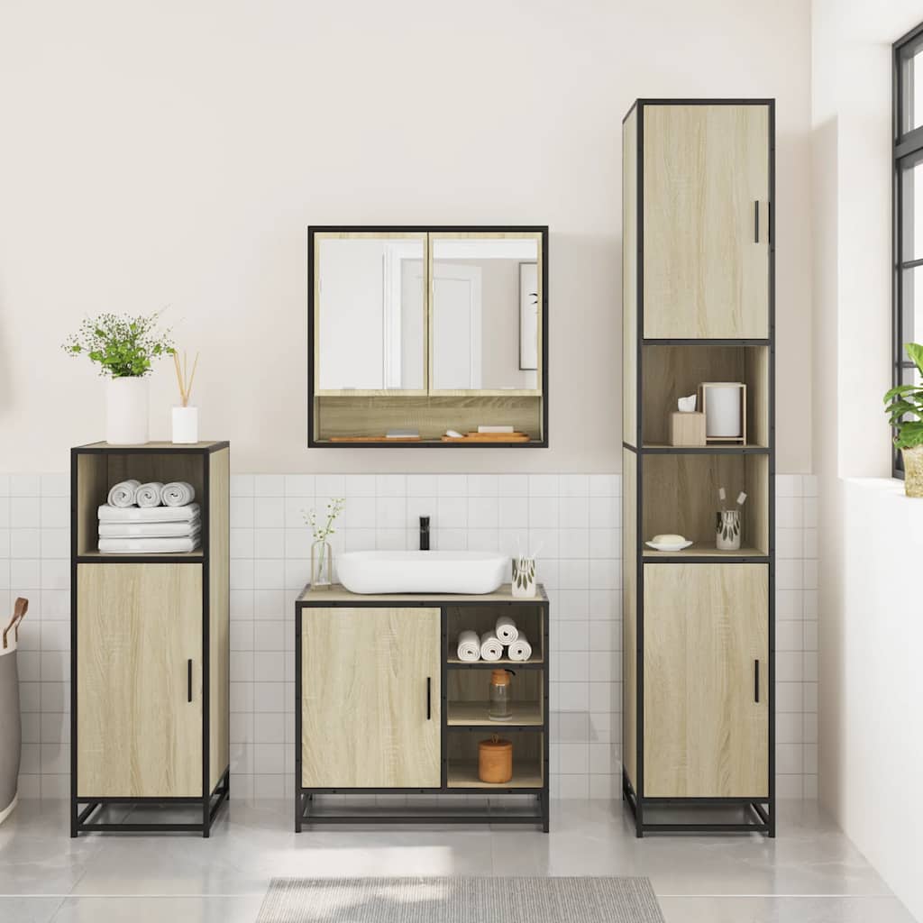 Set Mobili da Bagno 3 pz Rovere Sonoma in Legno Multistrato - immagine 5