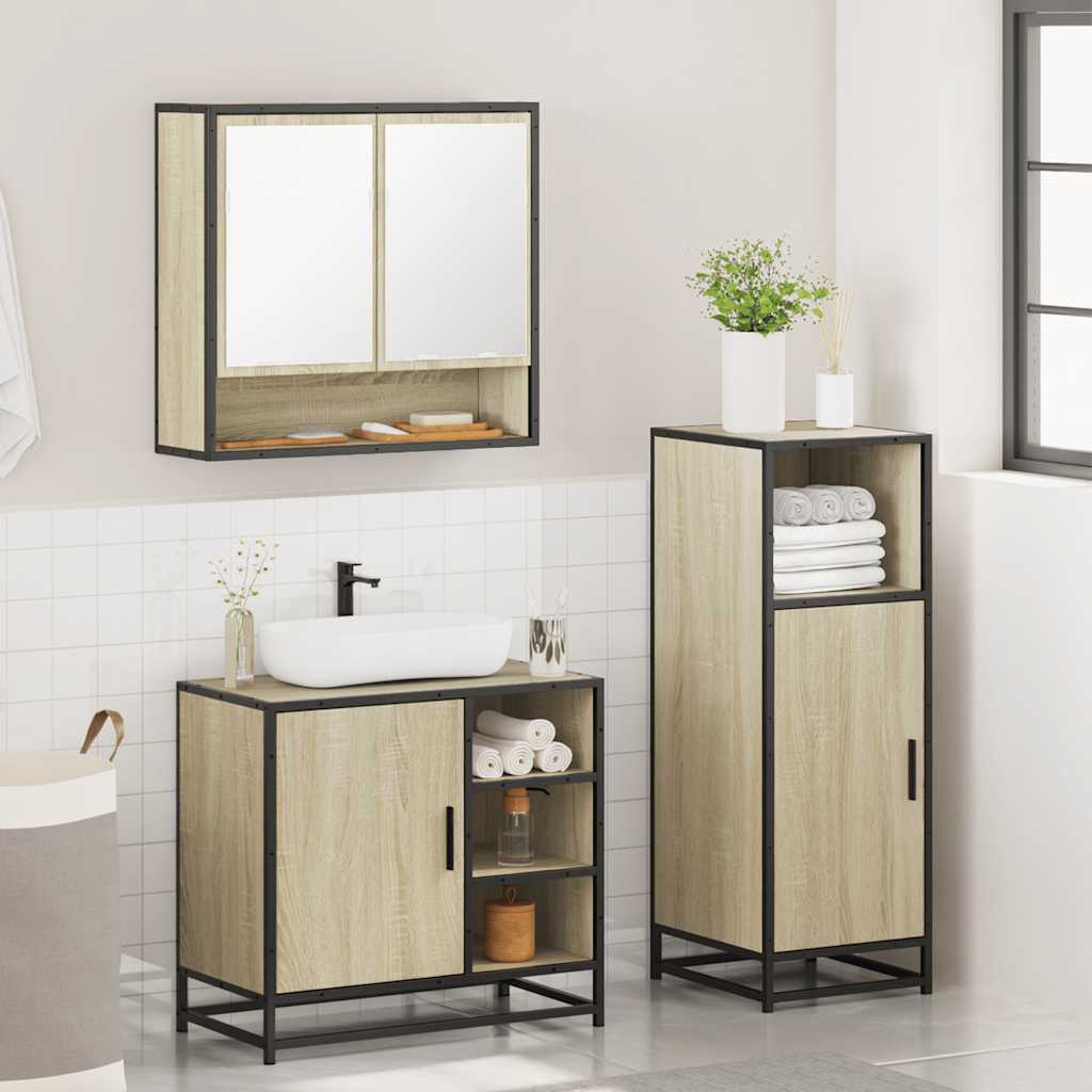 Set Mobili da Bagno 3 pz Rovere Sonoma in Legno Multistrato - immagine 4