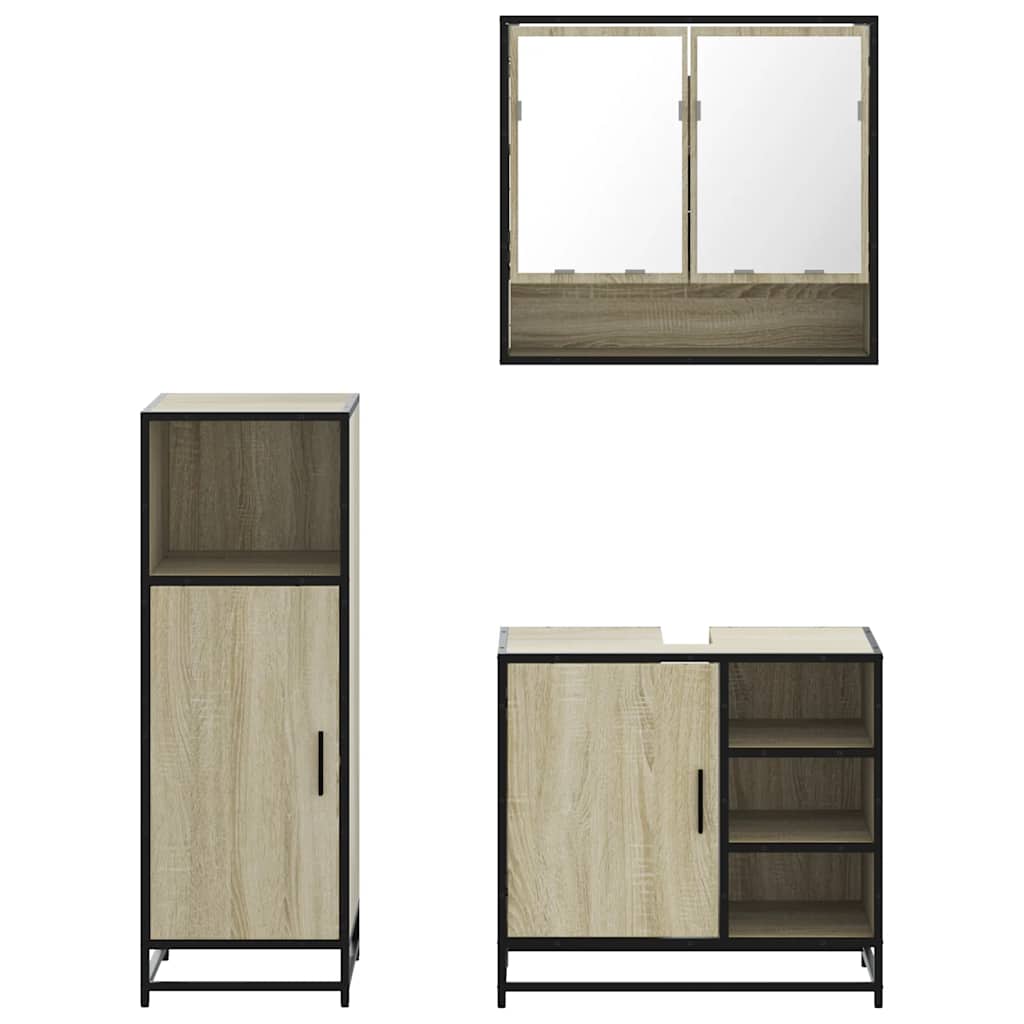 Set Mobili da Bagno 3 pz Rovere Sonoma in Legno Multistrato - immagine 3
