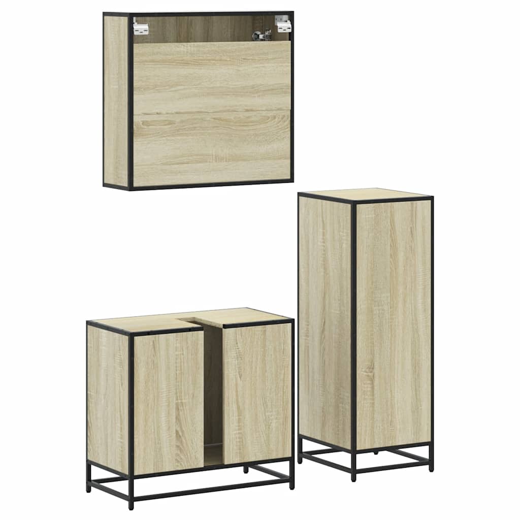 Set Mobili da Bagno 3 pz Rovere Sonoma in Legno Multistrato - immagine 9