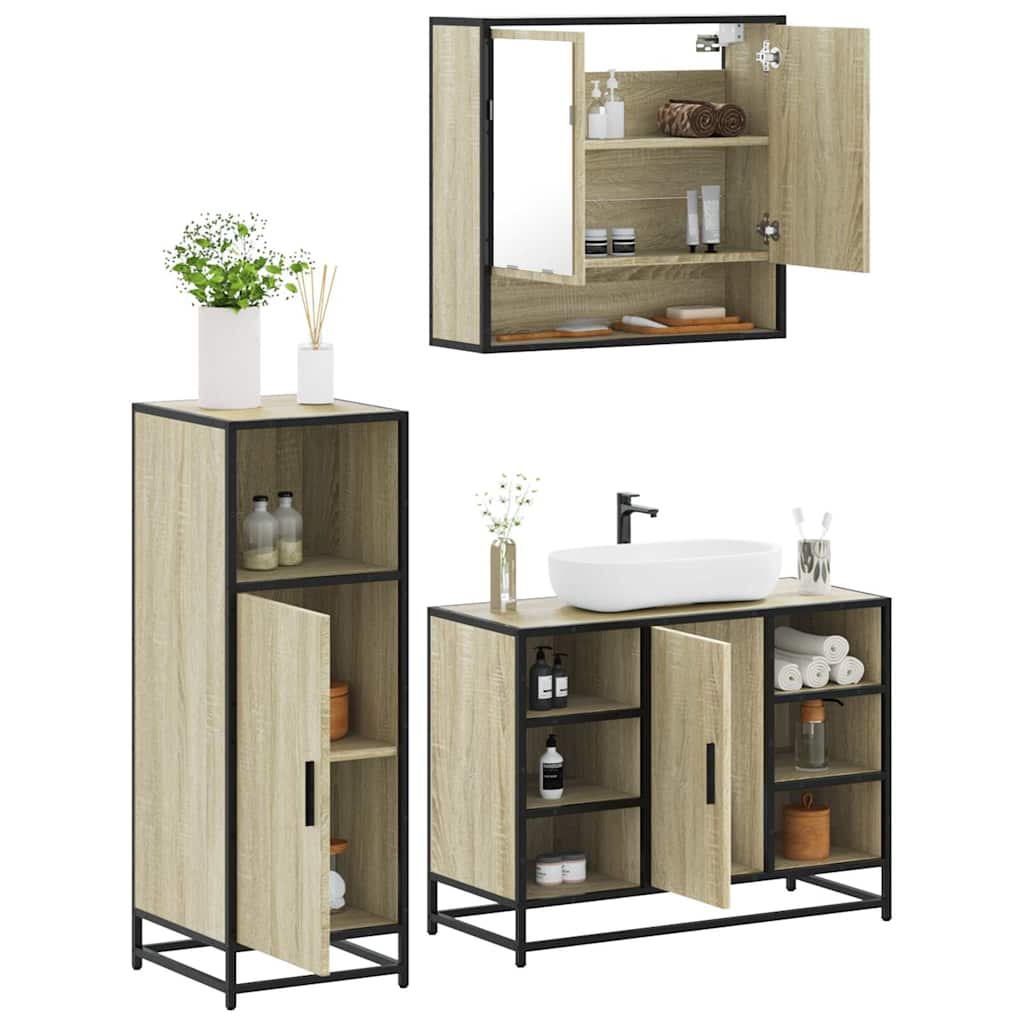 Set Mobili da Bagno 3 pz Rovere Sonoma in Legno Multistrato - immagine 3