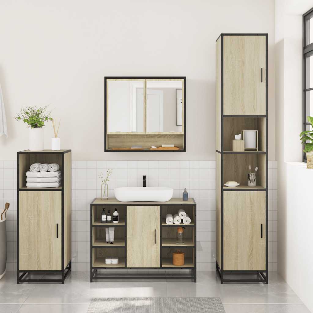 Set Mobili da Bagno 3 pz Rovere Sonoma in Legno Multistrato - immagine 8
