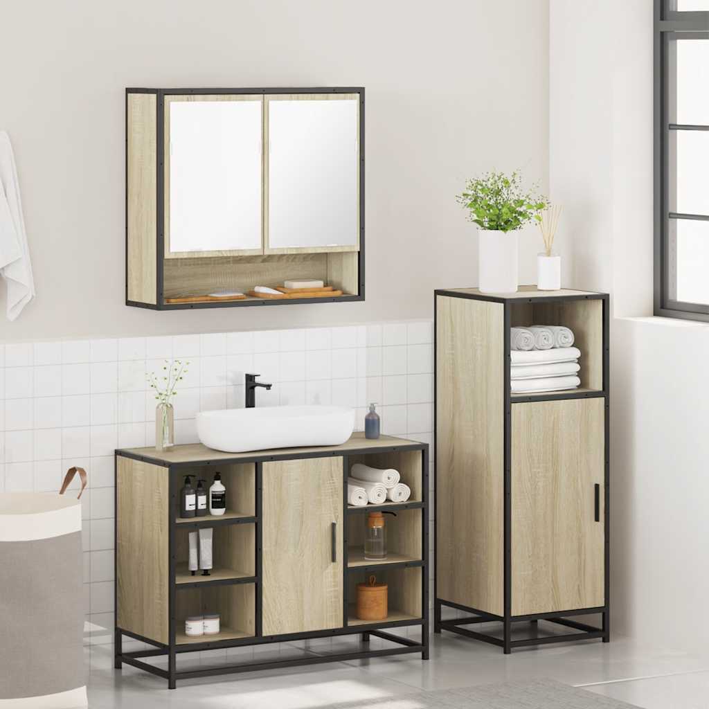 Set Mobili da Bagno 3 pz Rovere Sonoma in Legno Multistrato - immagine 6