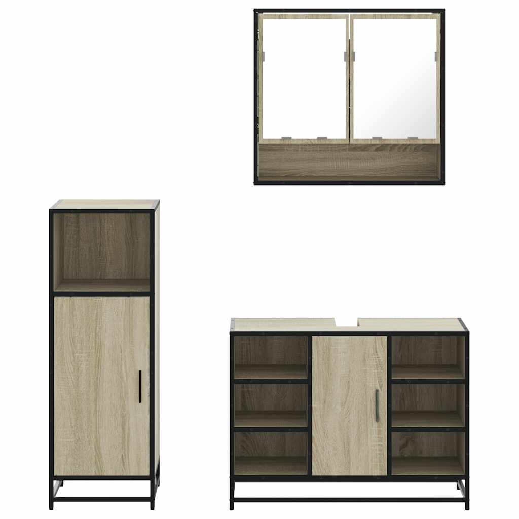 Set Mobili da Bagno 3 pz Rovere Sonoma in Legno Multistrato - immagine 5