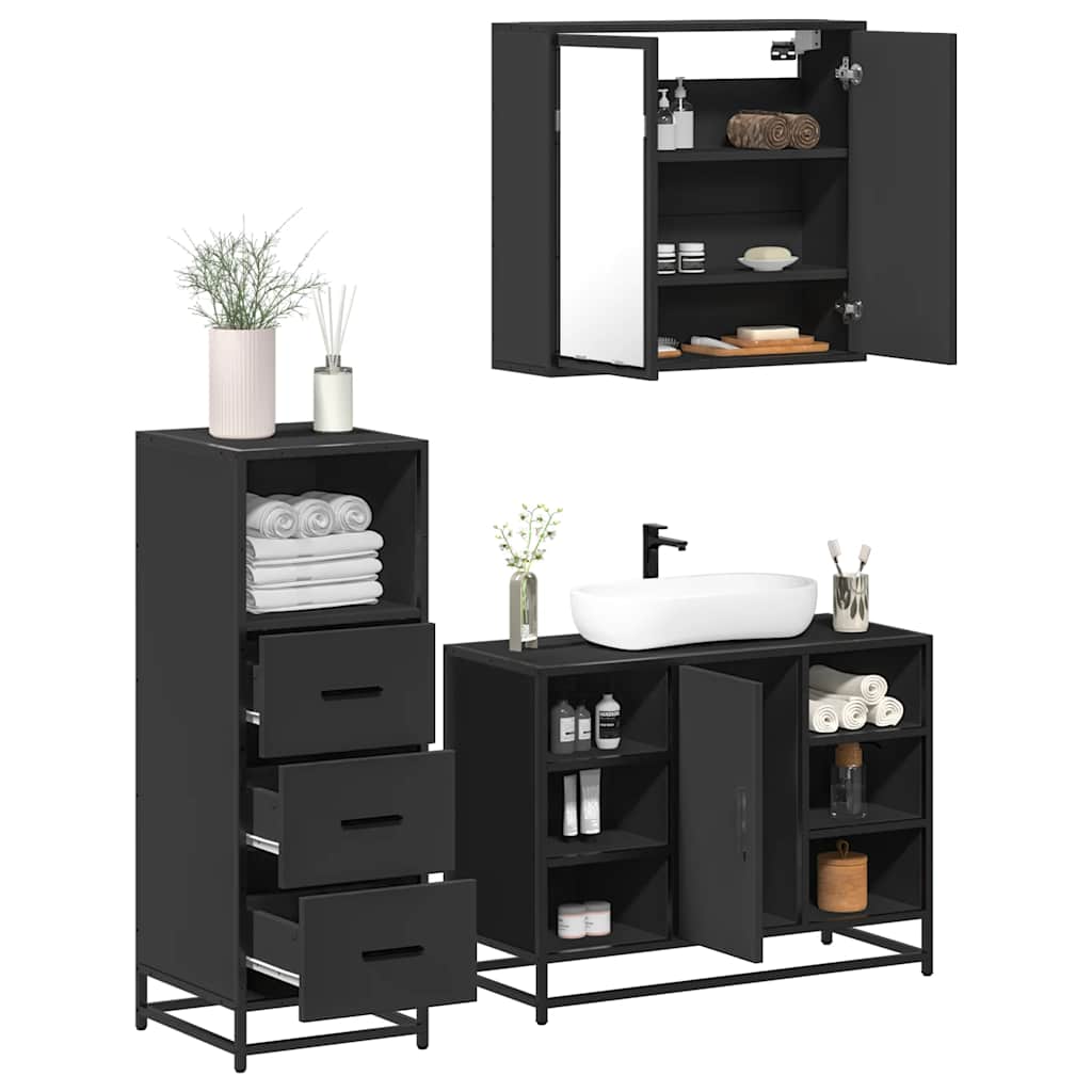 Set Mobili da Bagno 3 pz Nero in Legno Multistrato - immagine 7