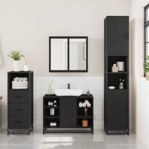 Set Mobili da Bagno 3 pz Nero in Legno Multistrato